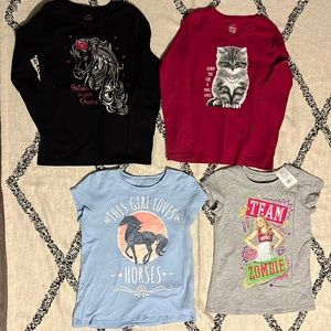 Girls size L/10/12 long and short sleeve shirts kitten horse Zombies